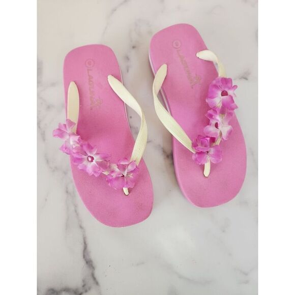Laguna womens size 8 Y2K chunky sandal bubblegum pink floral flip flop thong foa - Picture 2 of 5